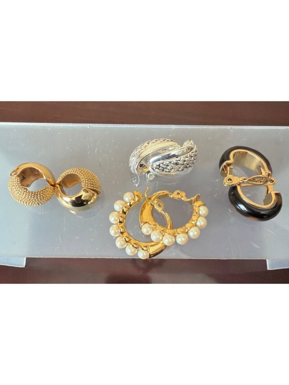 Vintage Monet & Erwin Clip On Earring Lot of 4 Pairs Gold Silver Designer - Picture 2 of 16